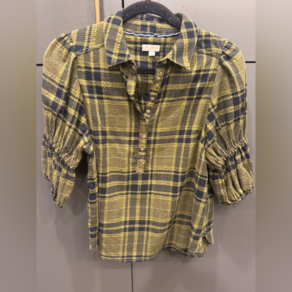 Pilcro By Anthropologie The Tallulah Puff-Sleeve Plaid Buttondown Top Womens S